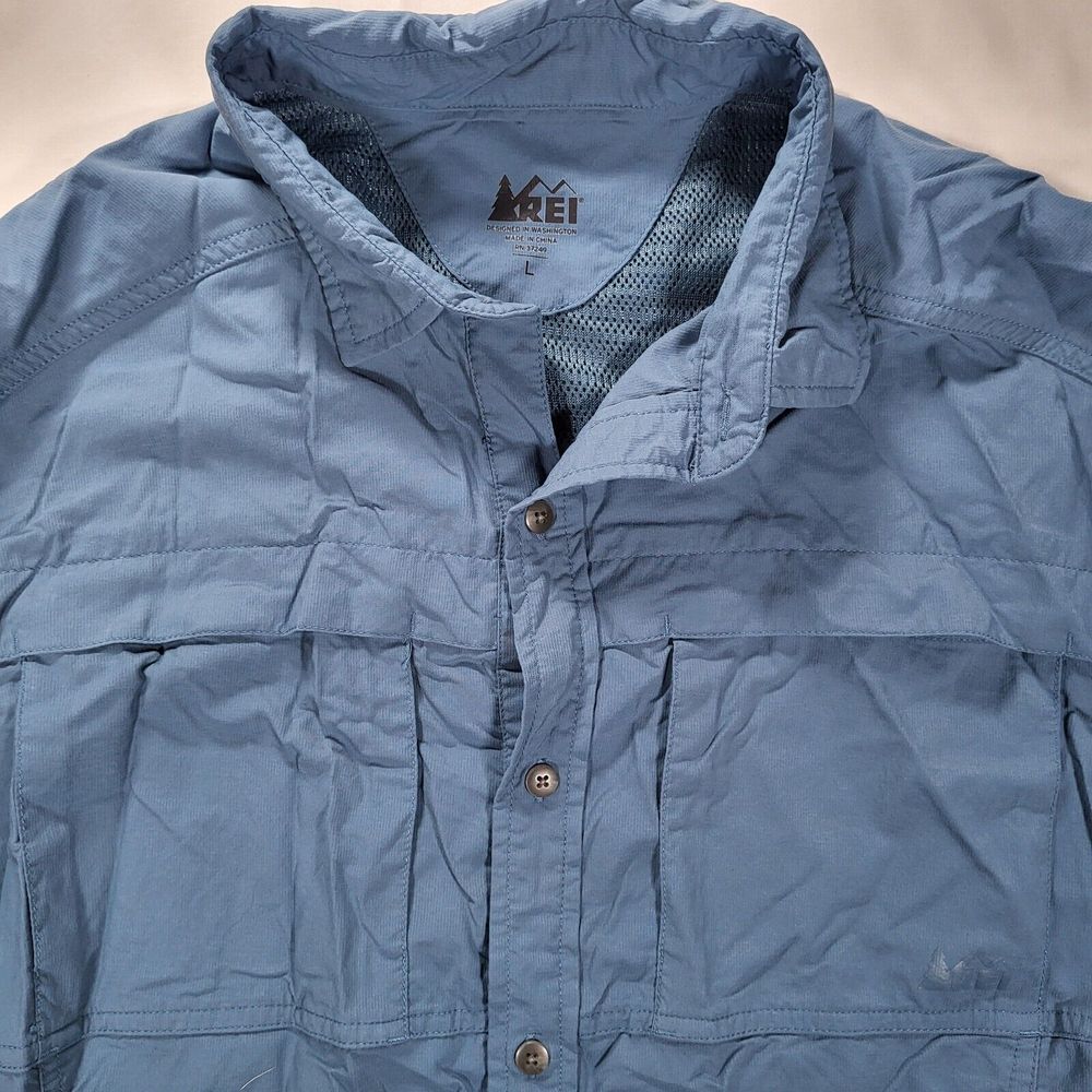 Rei Men's Large Blue Short Sleeve Fishing Outdoor‎ Hiking Camping Shirt